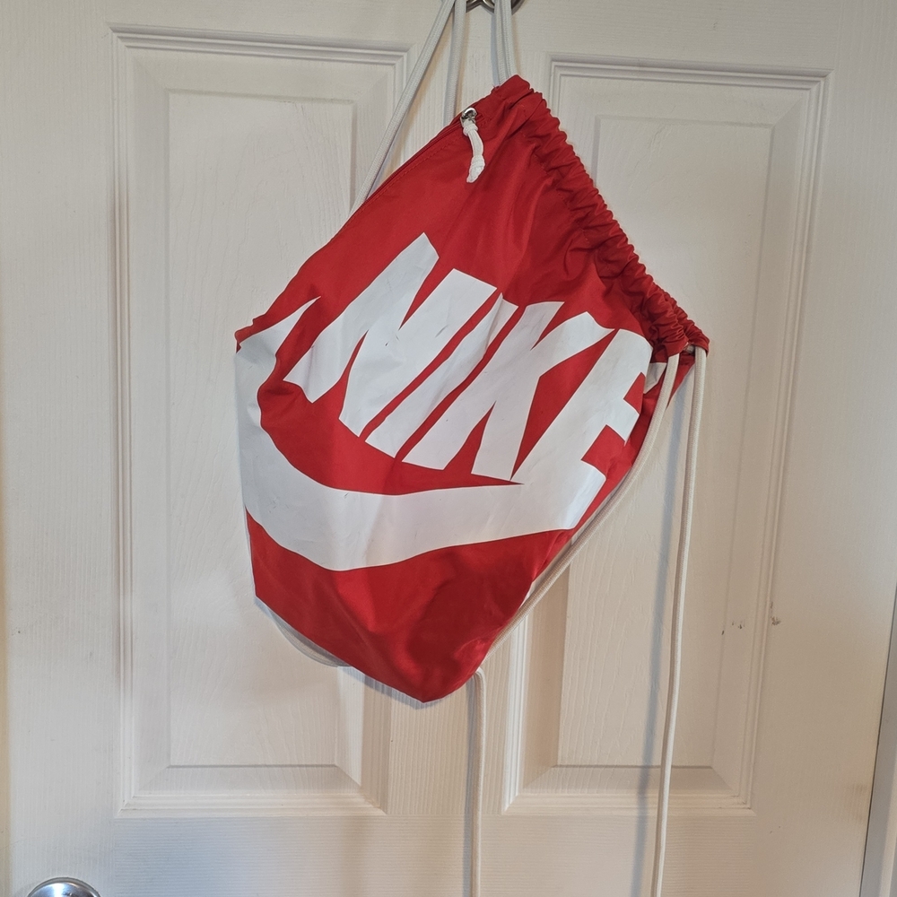 Nike Red and White Drawstring Backpack